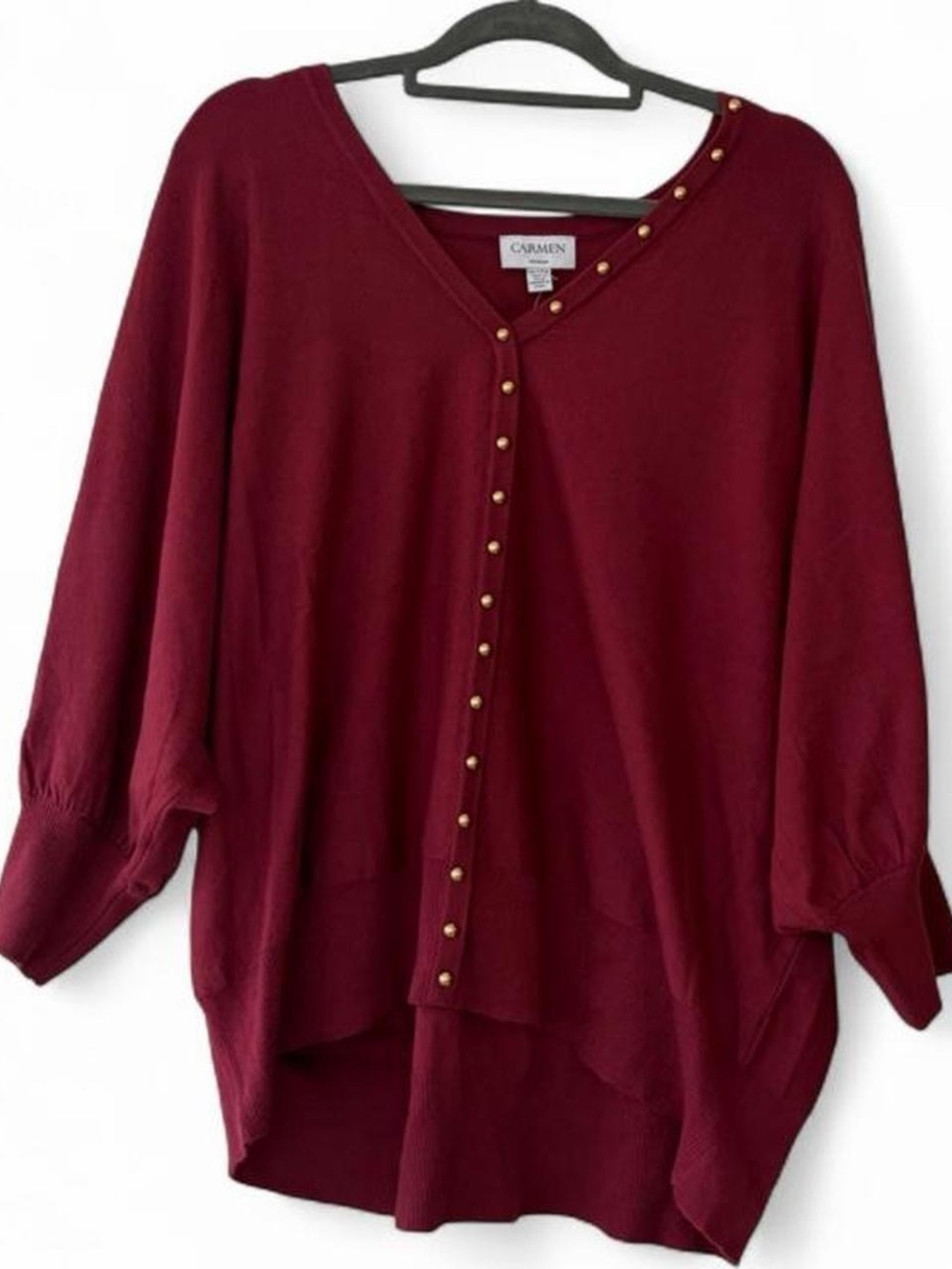 Women's V-Neck Stud-Trim Maroon Sweater